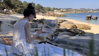 Plein air painting with Gouache at the Area das Pipas beach in Spain [upl. by Dlareme]