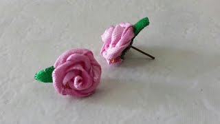 Easy technique to make Rose flower from satin ribbon No glue No sew [upl. by Idnak722]