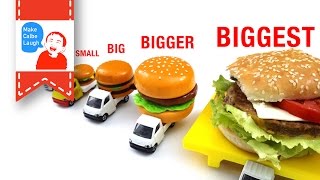 Learn Sizes from Smallest to Biggest for kids with tomica hamburger car [upl. by Gant]