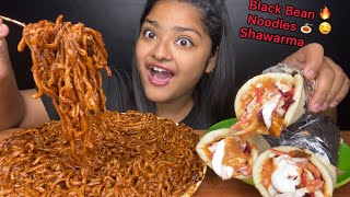 SPICY BLACK BEAN NOODLES 🔥 AND YUMMY CHICKEN SHAWARMA 🌯 BIG BITES MUKBANG  FOOD EATING VIDEOS [upl. by Atteniuq]