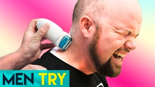 Men Try Painful Body Hair Removal with an Epilator [upl. by Schulz]