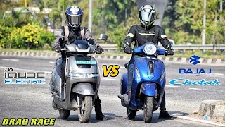 Bajaj Chetak Vs TVS iqube Electric Scooter  Drag Race 😱😱😱 [upl. by Marice]