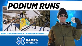 Monster Energy Men’s Snowboard Slopestyle Top 3 Runs  X Games Aspen 2024 [upl. by Ayotak]