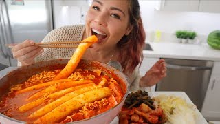 SUPER LONG SPICY RICE CAKES 먹방 MUKBANG 김치찌개 W STEPHANIE SOO MISSMANGOBUTT 떡볶이 [upl. by Alyssa]