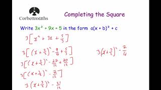 Completing the Square 2  Corbettmaths [upl. by Eclud319]