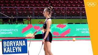 Boryana Kaleyn amp Stiliana Nikolova training  Bulgaria before the Rhythmic Gymnastics World Champs [upl. by Ingra]