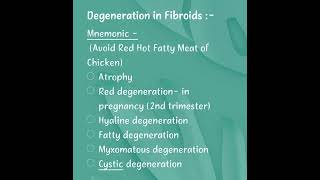 Degeneration in Fibroid mnemonic  Avoid Red Hot Fatty Meat of Chickenobstetrics amp gynaecology [upl. by Torbert511]