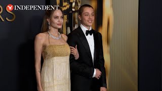 Angelina Jolie and Brad Pitt’s son Knox accompanies mother on red carpet at Governors Awards 2024 [upl. by Yelmene417]