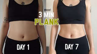 Week1 🔥3 min PLANK workout to get flat belly 14 Days Plank Challenge [upl. by Euqinitram]