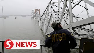 Salvage crews work to lift first piece of collapsed Baltimore bridge [upl. by Kirbie]