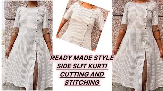 readymade style side slit kurti cutting and stitching  kurti cutting and stitching kurti cutting [upl. by Ihcego]