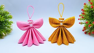 Cute Christmas Angels Ornaments From Glitter Foam  DIY Christmas Angel  Foamiran Angels Crafts [upl. by Nuahsel]