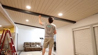 INSTALL SHIPLAP CEILING OVER DRYWALL  Lakehouse Renovation  Part 2 [upl. by Nnylamme434]