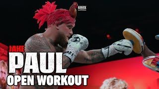 Jake Paul Rips Shirt Wears Roosters Hair for Paul vs Tyson Workout  MMA Fighting [upl. by Akinat679]