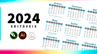 Calendários 2024 editáveis CDR  AI  PDF [upl. by Byrd]