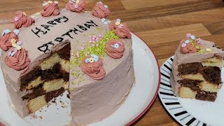 Cake recipe  Checkered cake  Birthday cake  Baking amp decorating cake [upl. by Llenol445]