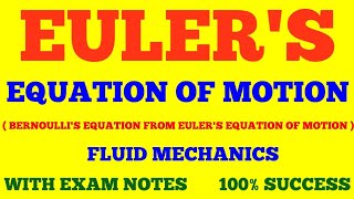 EULERS EQUATION OF MOTION  BERNOULLI S THEOREM FROM EULERS EQUATION OF MOTION  FLUID MECHANICS [upl. by Aeniah]