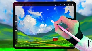 Painting landscapes in Procreate for IPad  Tutorial for beginners in digital art [upl. by Ydda]