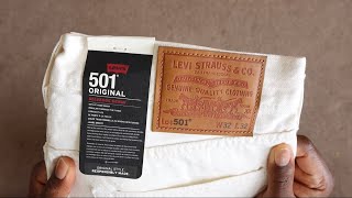 Levis 501 Original Selvedge Beige Jeans Unpacking amp Try On [upl. by Spatola902]