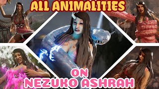 All Animalities Performed on Nezuko Ashrah Mod  Mortal Kombat 1 [upl. by Eniamat]