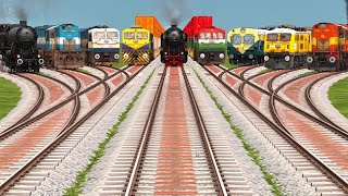 Nine Trains Crossing By Curved Branched🔸️ Railroad Crossing Tracks  Trains Crossing [upl. by Enihpets]