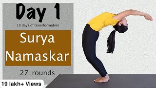 Yoga at Home  Day 1 Surya Namaskar 27 rounds  10 days of transformation  Yogbela [upl. by Georgina]