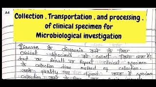 collection  transportation  and processing of clinical specimen for microbiological investigation [upl. by Ramal]