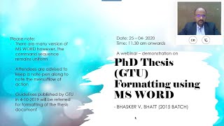 PhD Thesis GTU Formatting Using MS WORD by BHASKER V BHATT 2015 BATCH  SORRY FOR NO AUDIO [upl. by Ellehciram]