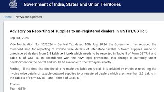 Advisory on Reporting of Supplies to UnRegistered Dealers in GSTR1 GSTR5  Changes in GST gst [upl. by Aliled]