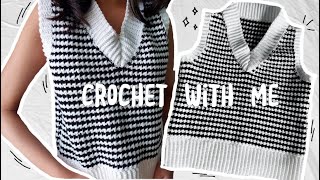 crochet with me hounds tooth vest🤍 [upl. by Aihsemat535]