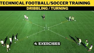 Technical FootballSoccer Training  Dribbling  Turning  4 Exercises  U11 U12 U13 U14 [upl. by Ariat]