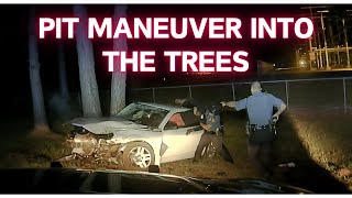 PIT Maneuver into the trees Dodge Avenger flees Arkansas State Police pursuit chase pit [upl. by Acinomahs889]