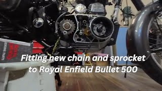 Fitting new chain and sprocket to Royal Enfield Bullet 500 royalenfield bullet500 mechanic [upl. by Entroc]