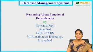 LEC24Database Management Systems  Reasoning About Functional Dependencies by Mrs Navyatha [upl. by Orel547]