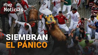 SAN FERMÍN 2022 El QUINTO ENCIERRO el MÁS PELIGROSO con los TOROS de CEBADA GAGO  RTVE Noticias [upl. by Altaf683]