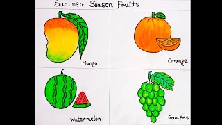 Summer Fruits Drawing 🥭🍊🍉🍇  How To Draw Summer Fruits Step By Step  Drawing For Kids [upl. by Inaflahk946]