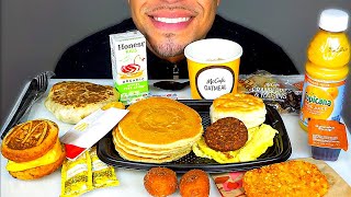 ASMR MCDONALDS TACO BELL BIG BREAKFAST WITH HOTCAKES HASH BROWNS MCGRIDDLE MUKBANG [upl. by Naitirb]