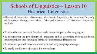 Schools of Linguistics  Lesson 10  Historical Linguistics [upl. by Annasoh]