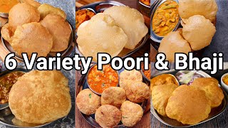 6 Types of Poori amp Bhaji Recipe for Lunch amp Dinner  6 Easy amp Healthy Poori Kurma Recipes [upl. by Virgina345]