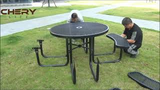 46 inch Metal Round Picnic Tables Installation Video  CheryLife [upl. by Lontson]