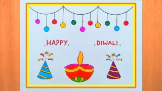 Diwali Drawing Easy  Diwali Poster Drawing Easy steps  Diwali Diya Drawing  Diwali Card Drawing [upl. by Aralk]