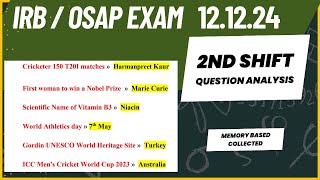 OSAP IRB Exam2024 on 121224 2nd shift  Exam Analysis  Previous Year Questions  GK  Computer [upl. by Oshinski]