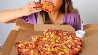 ASMR Dominos Hawaiian ThinCrust Pizza Eating Sounds [upl. by Nikaniki]