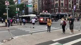 NEAR COLLISION WITH PEDESTRIAN  LOTS OF HORN USAGE FDNY Ladder 3 amp Battalion 6 Responding [upl. by Rebm]