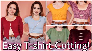 DIY crop tops 6 easy nosew T shirt cutting tutorials [upl. by Alad992]