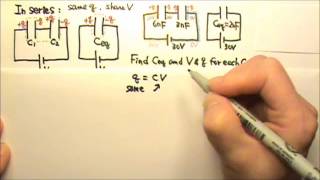 AP Physics 2 Static Electricity 34 Capacitors in Series Problem [upl. by Aicilihp]