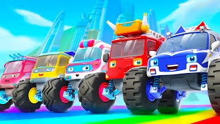 Five Little Monster Trucks  Learn about Vehicles  Car Cartoon  Kids Songs  BabyBus  Cars World [upl. by Tunnell]