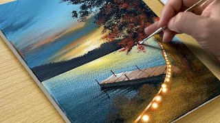 How to Draw a Sunset Lake  Acrylic Painting for beginners [upl. by Dallman]