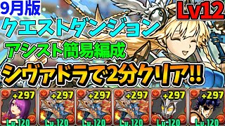 【9月クエストLv12】簡易シヴァドラ編成で2分クリア立ち回りamp代用解説！【パズドラ】【クエストダンジョン12】【チャレダン12】【クエダン12】 [upl. by Young607]