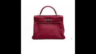 Hermes Kelly Rouge H Taurillon Clemence 32 Shoulder Bags Phw [upl. by Yuh]